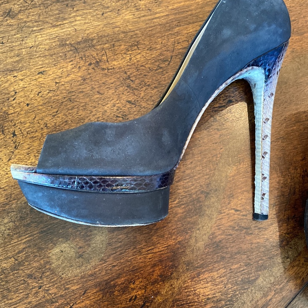 Brian Atwood “Florencio” Suede & Snakeskin Platform Heels - Picture 7 of 9
